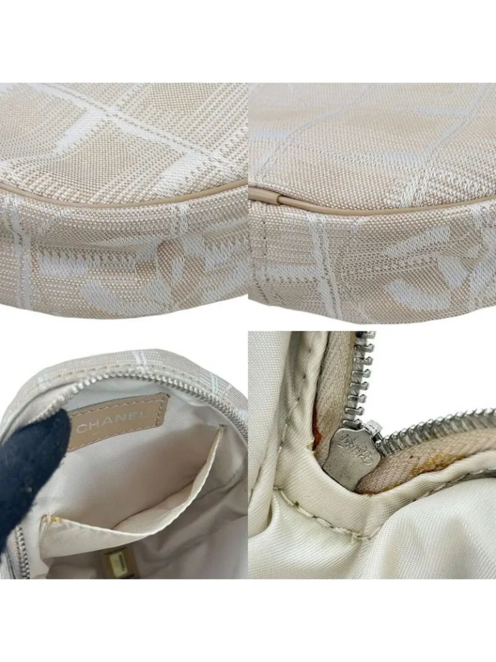 Chanel Pouch New Travel Line 7 th Beige Jacquard Nylon Round Small - Picture 5 of 7